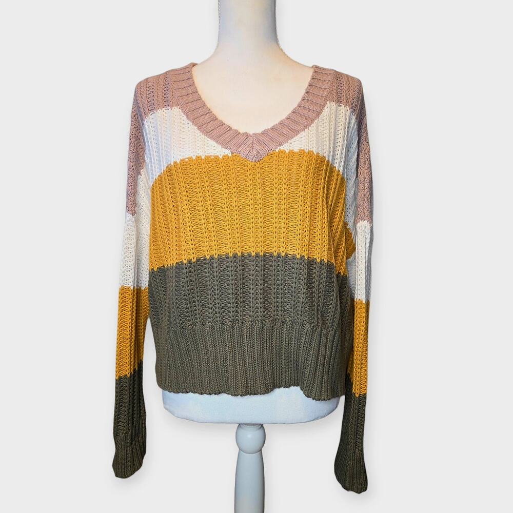 Aeropostale Cable Knit Sweater Womens Sz M Green Loose Slouchy Fit Crochet Fall